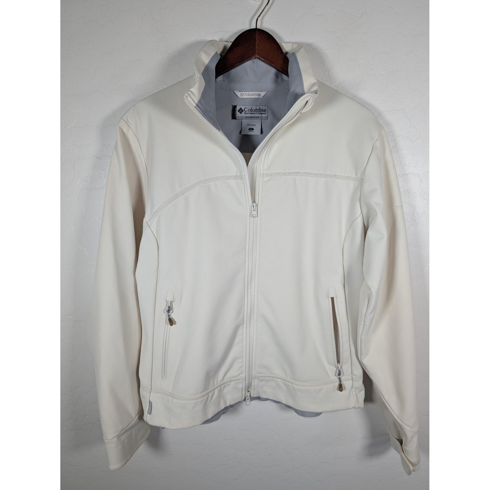 Columbia Jacket Womens Large White Omni-Tech Titanium Softshell Full Zip Stretch